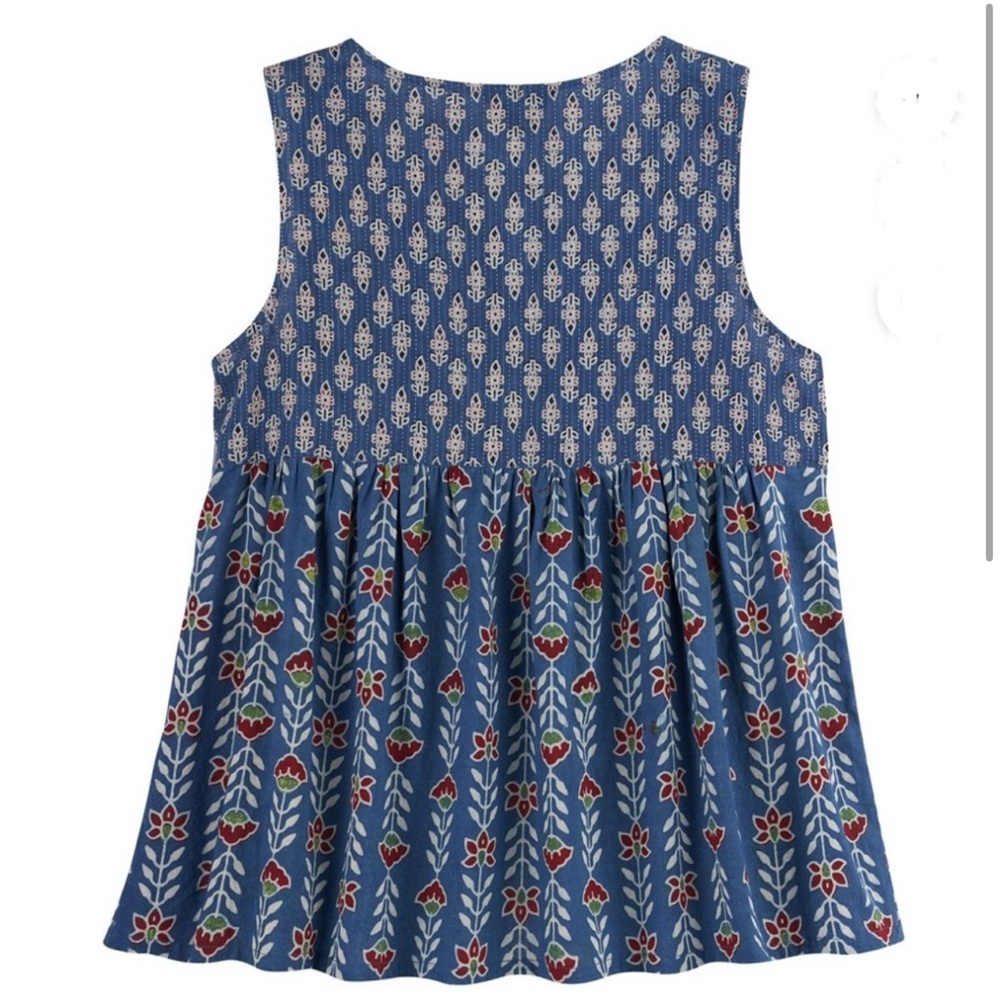 April Cornell Indigo Folk Art Vest Floral Front Tie NEW 1X - Picture 2 of 7